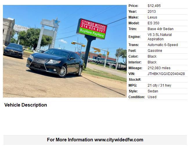 2013 LEXUS ES 350