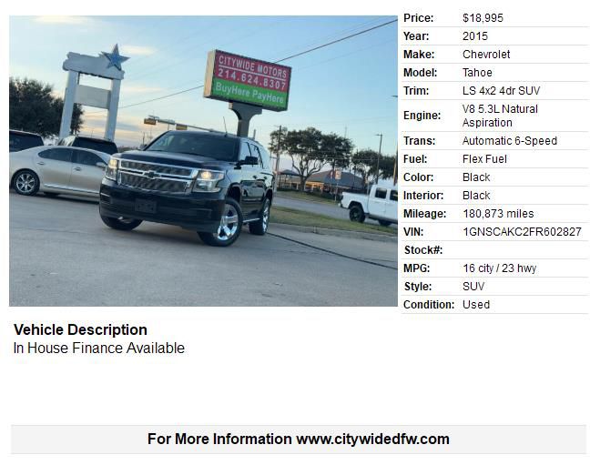 2015 CHEVROLET TAHOE 1500 LS